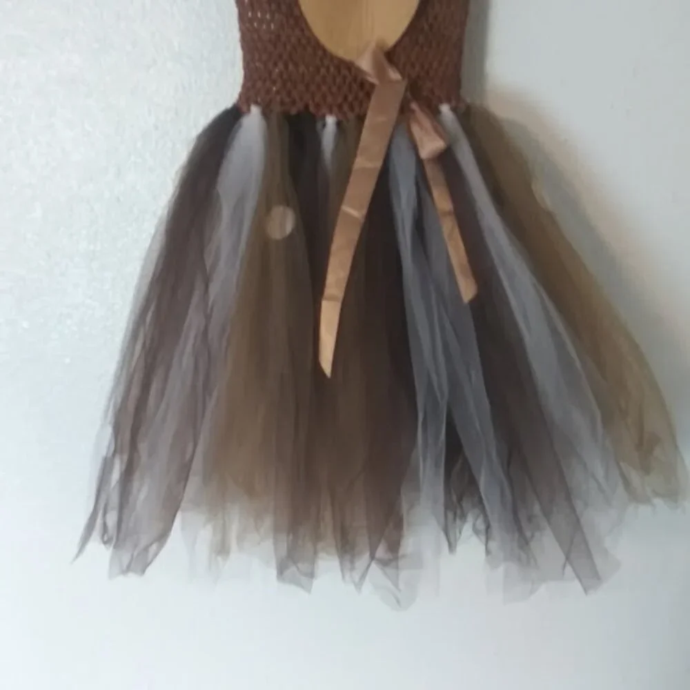 Deer costume girls size 6-10 brown, white and pink tutu dress with headband